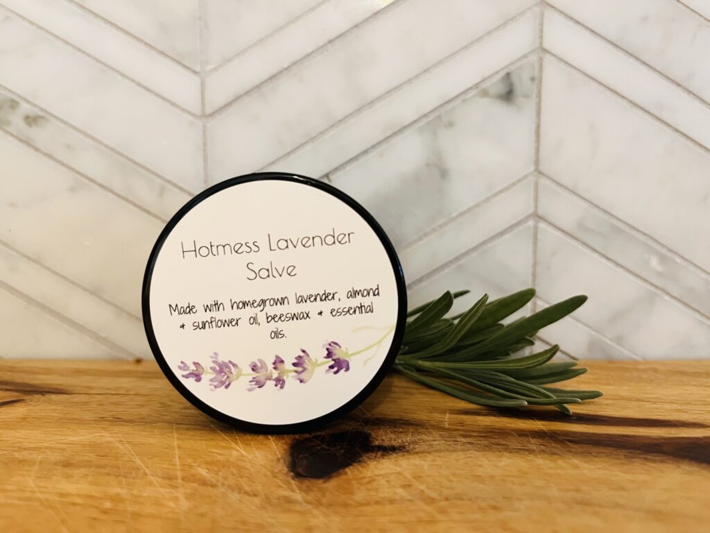 container labeled with lavender salve