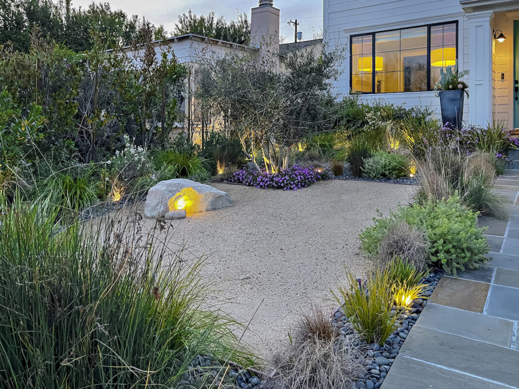 Lighting adds extra shine to the garden space.