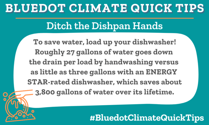 Climate Quick Tip to save water when doing dishes.