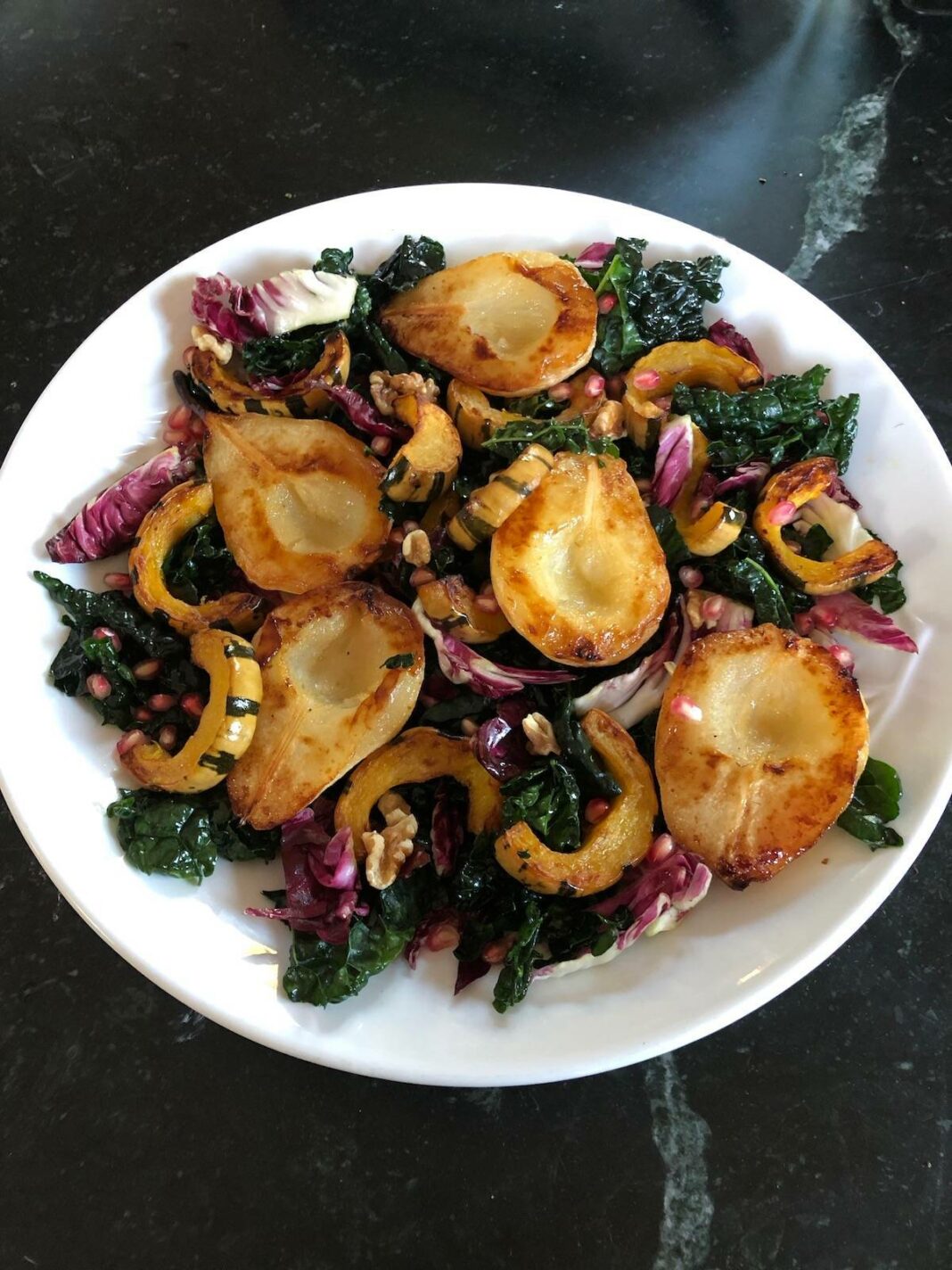 Roasted Pear and Delicata Squash with Fall Greens.